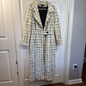 Arden B Full Length Wool Blend Black and White Trench Coat